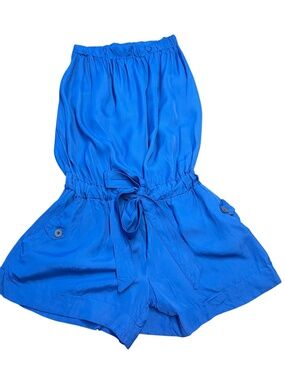 On Line Blue Strapples Romper With Tie Waist Size Small